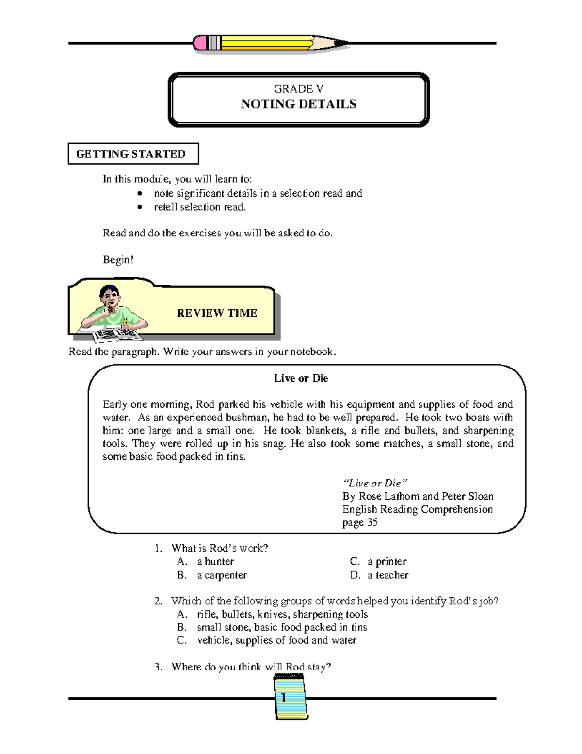 1-Noting Details 12-14 - In this module, you will learn to: note ...