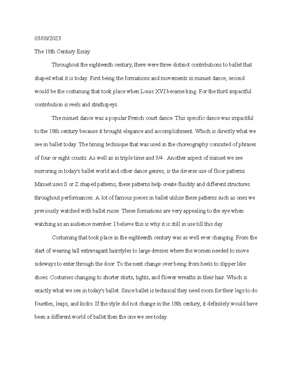 Ballet essay 18th century 03/08/ The 18th Century Essay Throughout