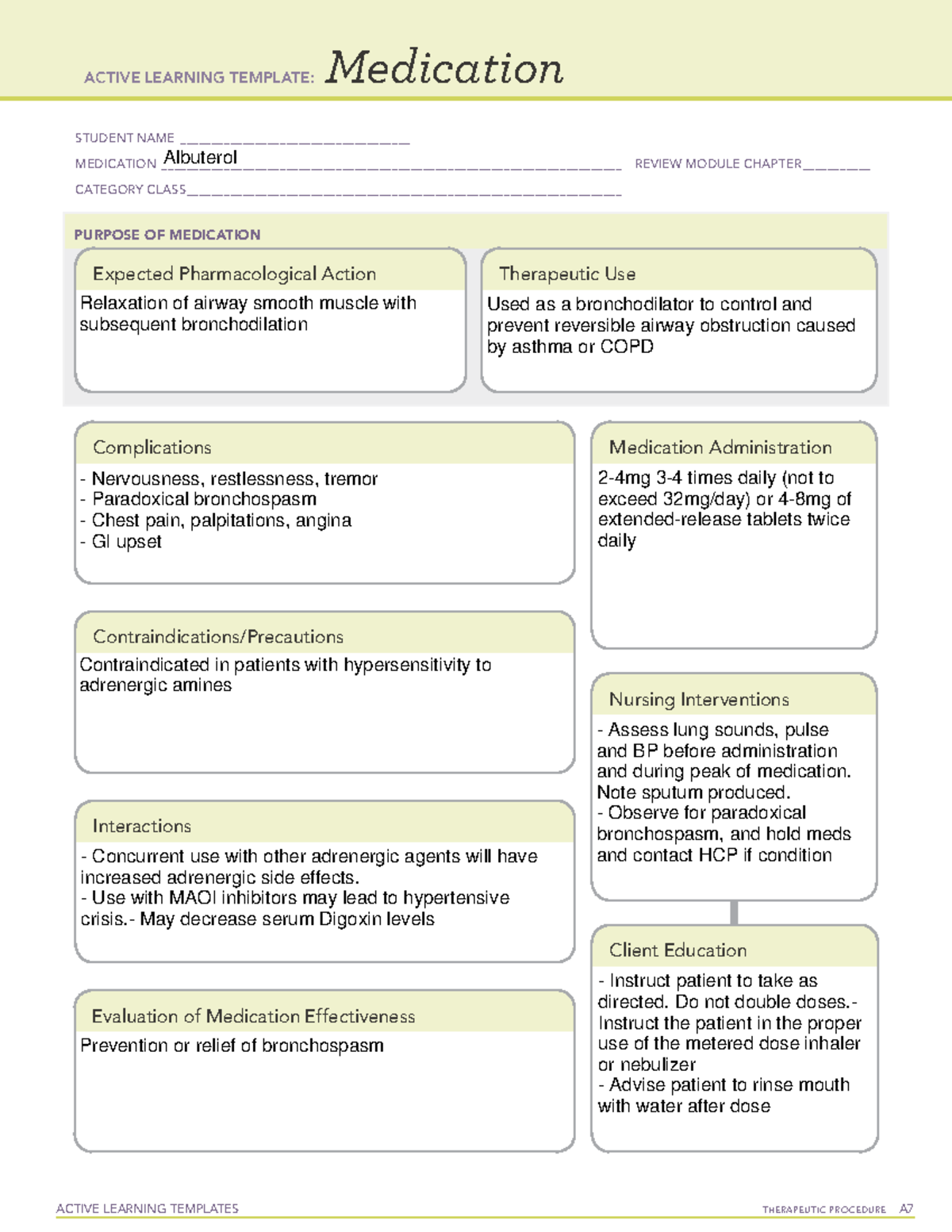 Albuterol - na tes - ACTIVE LEARNING TEMPLATES THERAPEUTIC PROCEDURE A ...