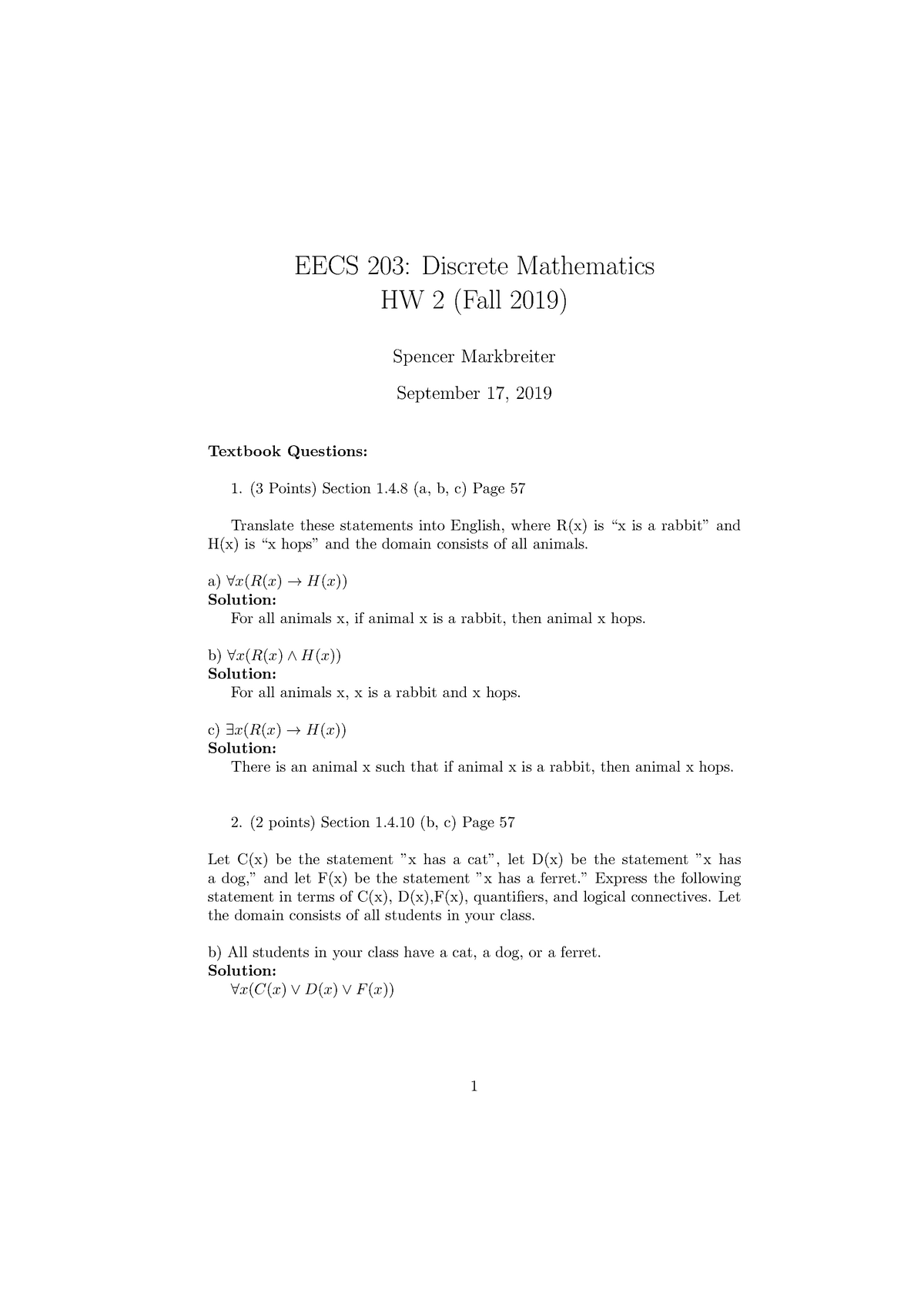 HW2 - Hw 3 - EECS 203: Discrete Mathematics HW 2 (Fall 2019) Spencer ...