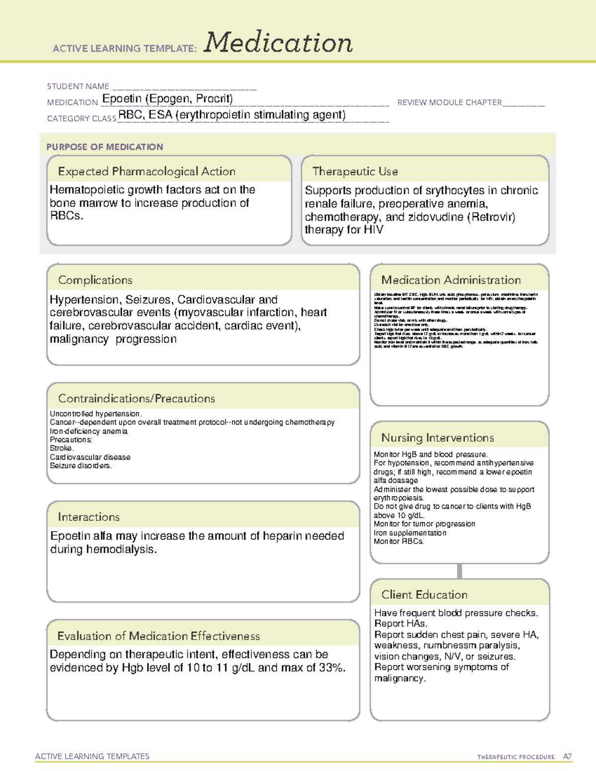 Epoetin Alfa Medication Template