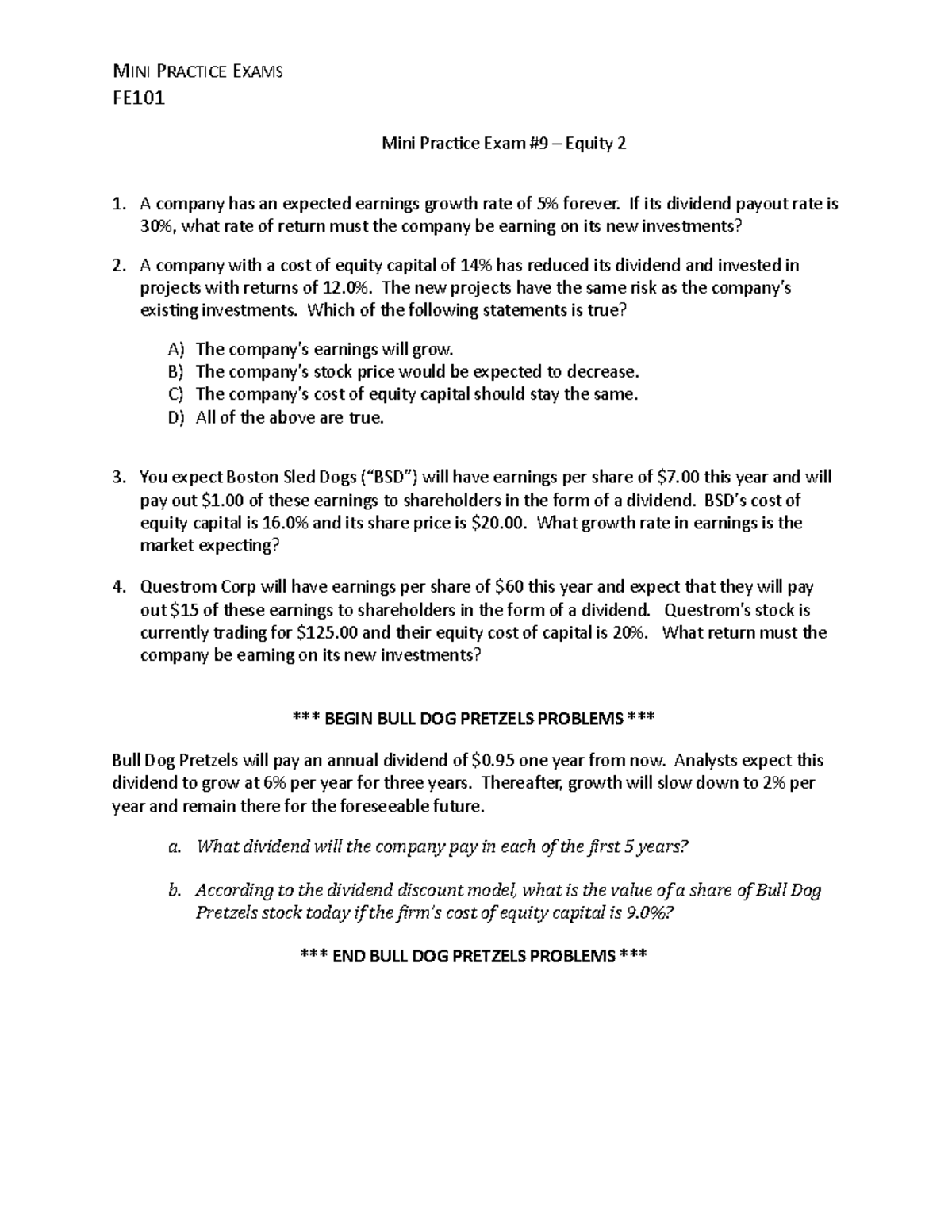 Mini+Practice+Exam+ 9+-+Equity+2 - MINI PRACTICE EXAMS FE Mini Practice ...