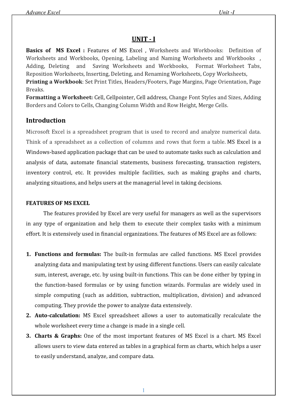 advance-excel-notes-no-need-unit-i-basics-of-ms-excel-features