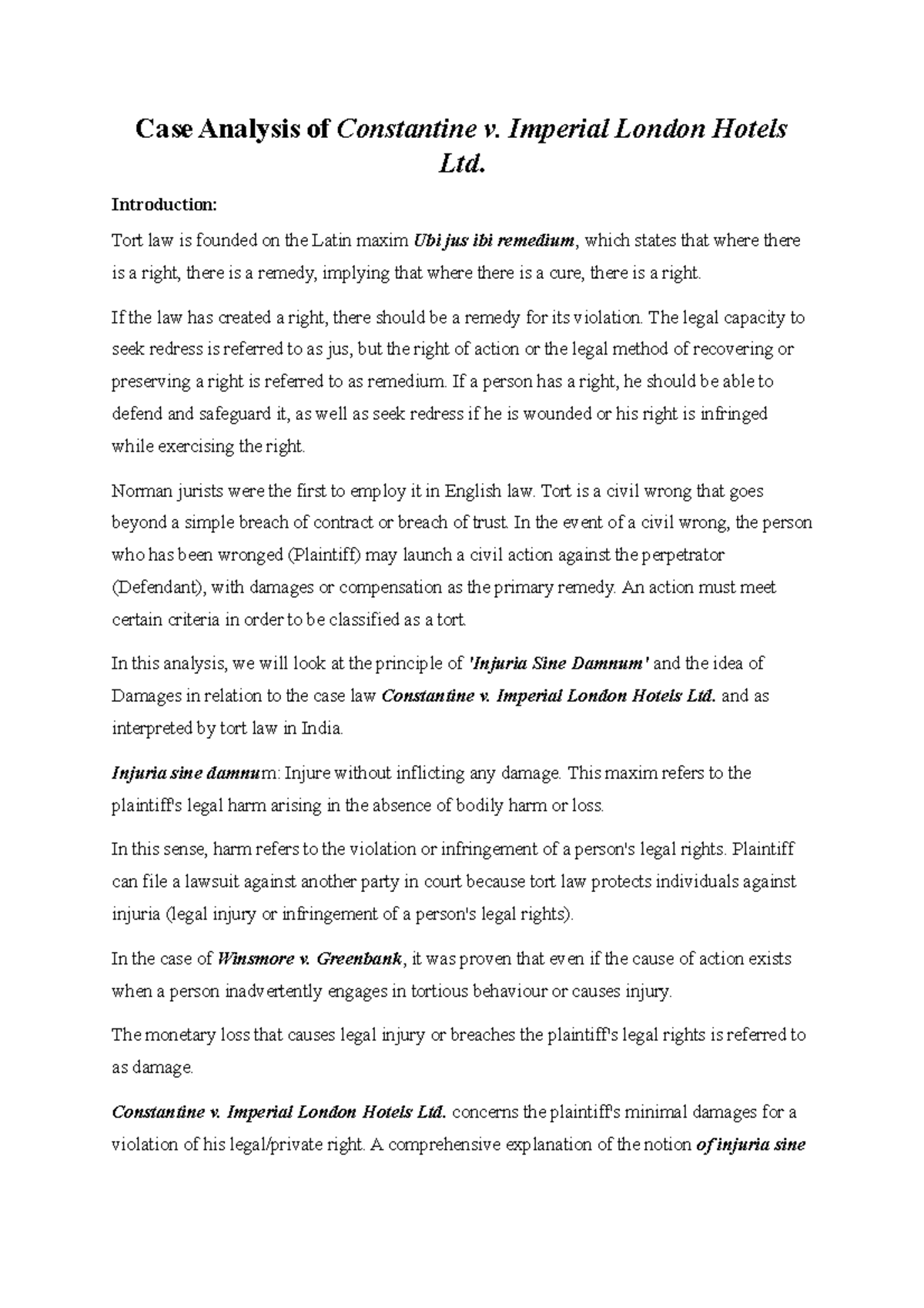 Case Analysis of Constantine v - Imperial London Hotels Ltd ...