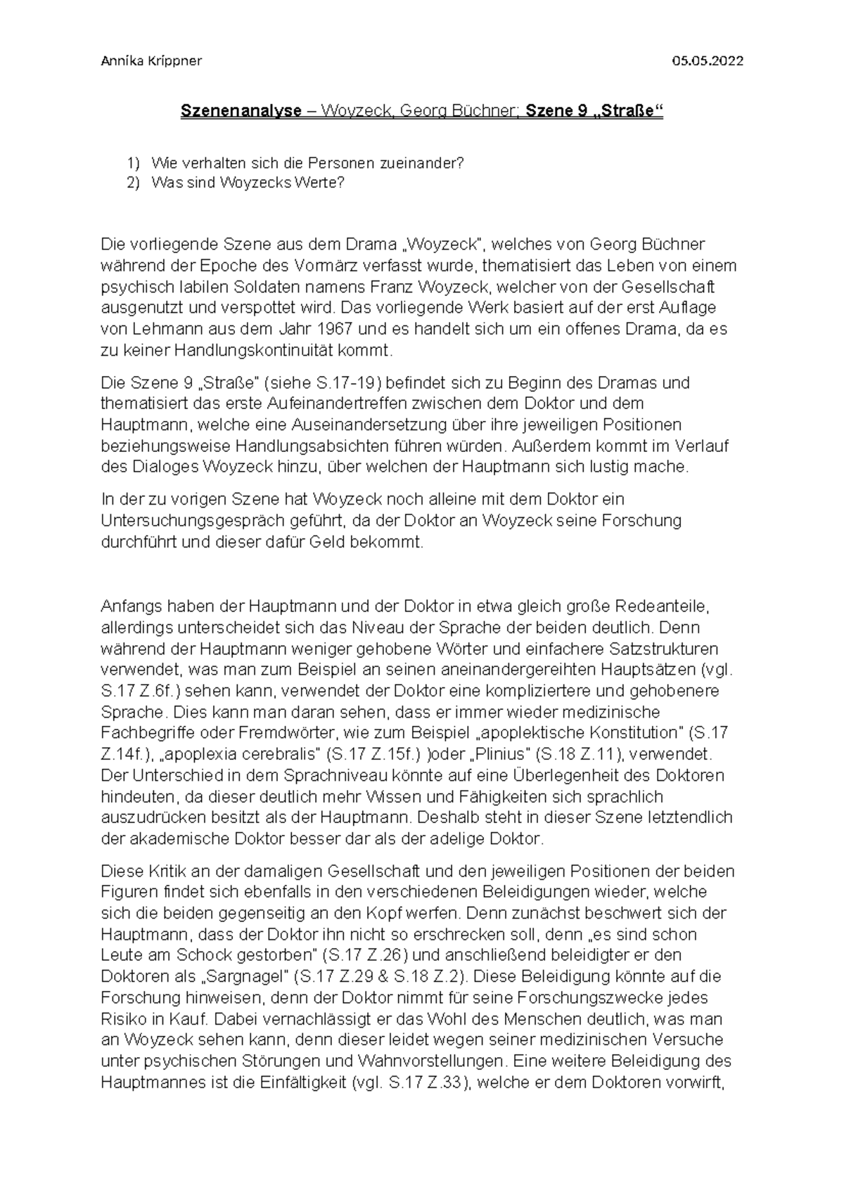 Szenenanalyse Woyzeck Szene 9 Straße - Annika Krippner 05