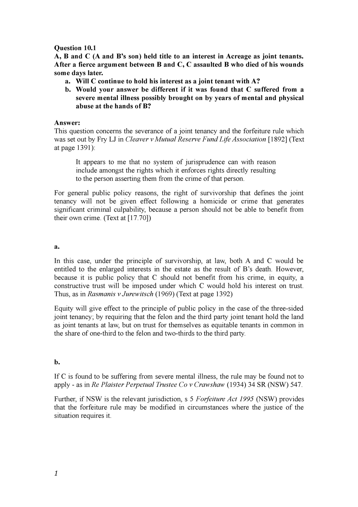 Seminar Revision Questions with Answer Guide - Question 10. A, B and C ...