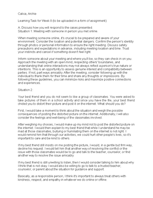 Learning TASK FOR WEEK 6 - LEARNING TASK FOR WEEK 6 Think of a teacher ...
