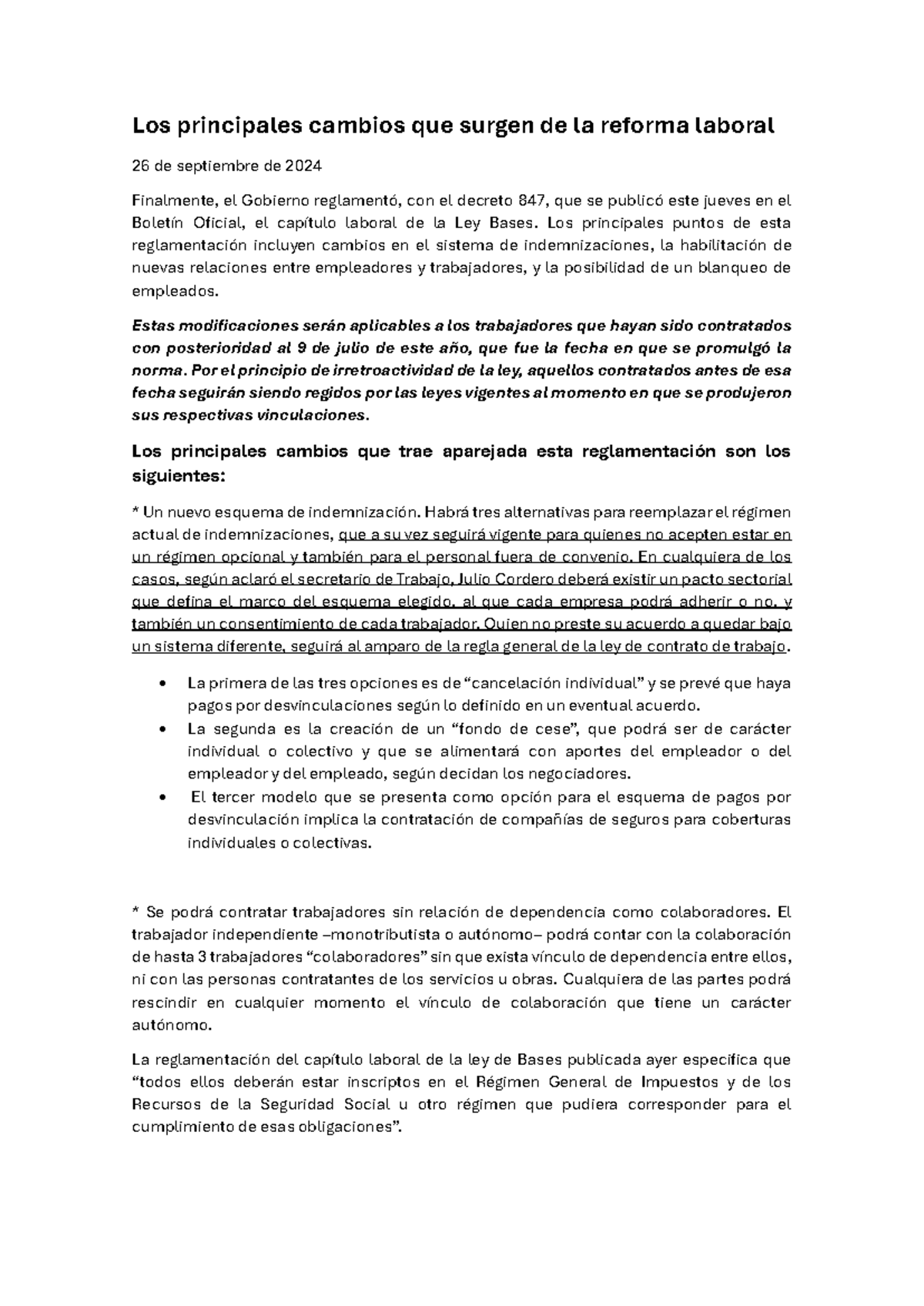 Los principales cambios que surgen de la reforma laboral - Los ...