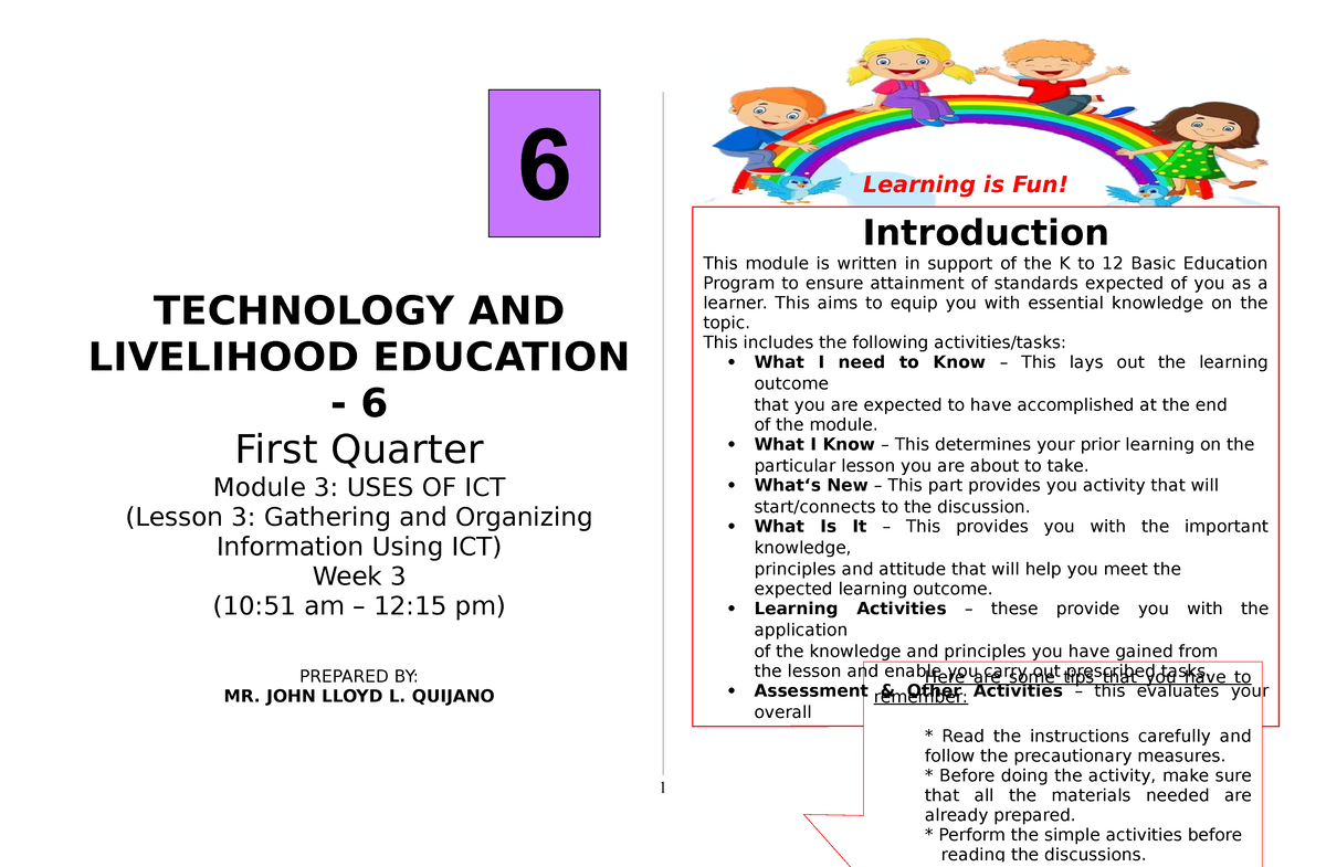 Technology And Livelihood Education Grade 6 Tle 6 Home Economics Technology This Course Is 8369