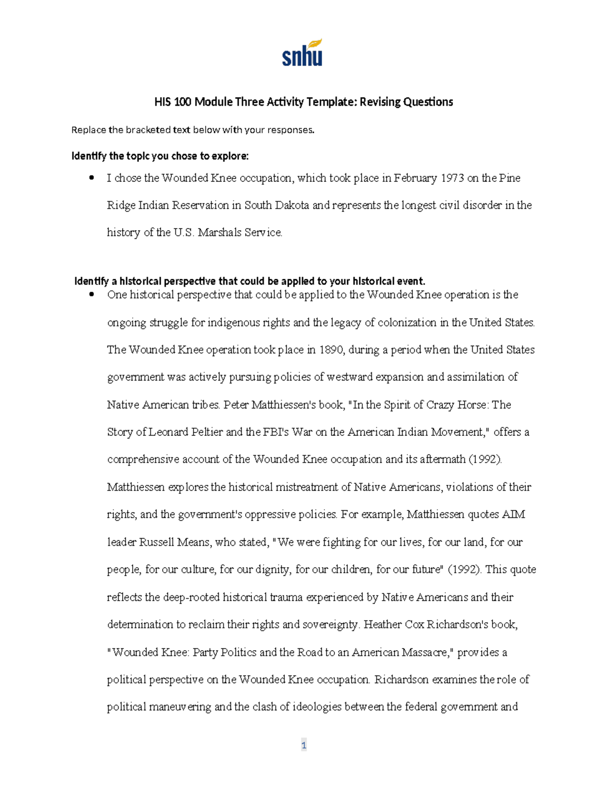 HIS 100 Module Three Activity Revising Questions Template - HIS 100 ...