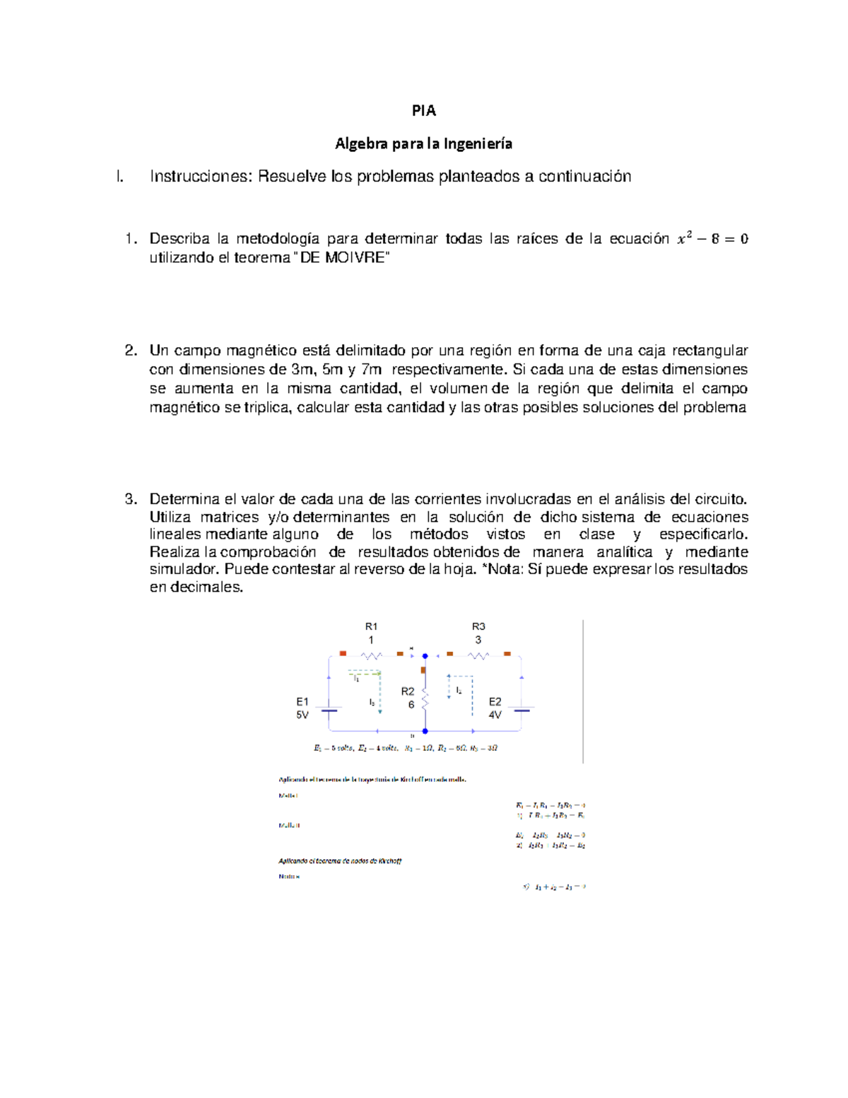 PIA Algebra - PIA Algebra Para La IngenierÌa I. Instrucciones: Resuelve ...