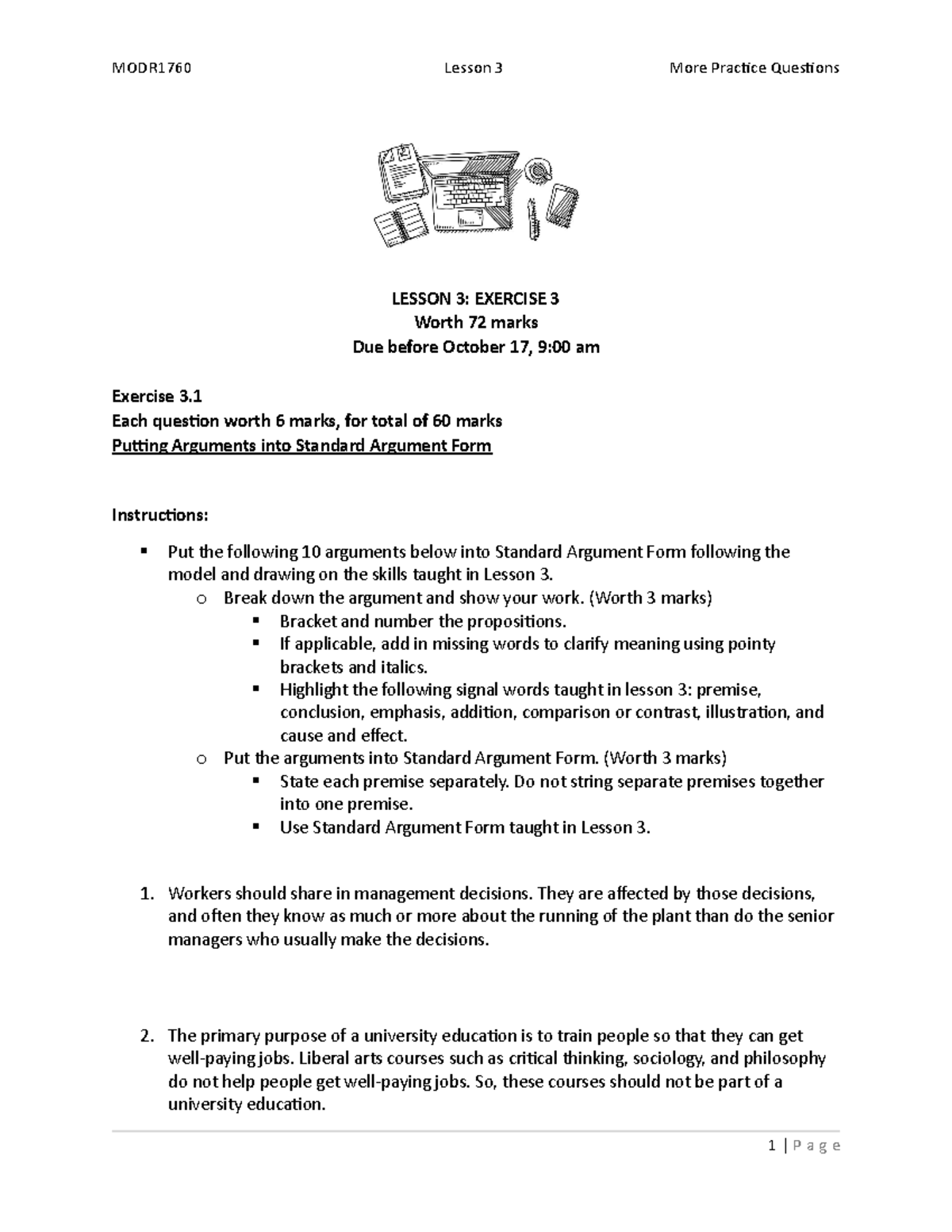 Lesson 3 Ex 3 Questions - practice material - MODR1760 Lesson 3 More ...