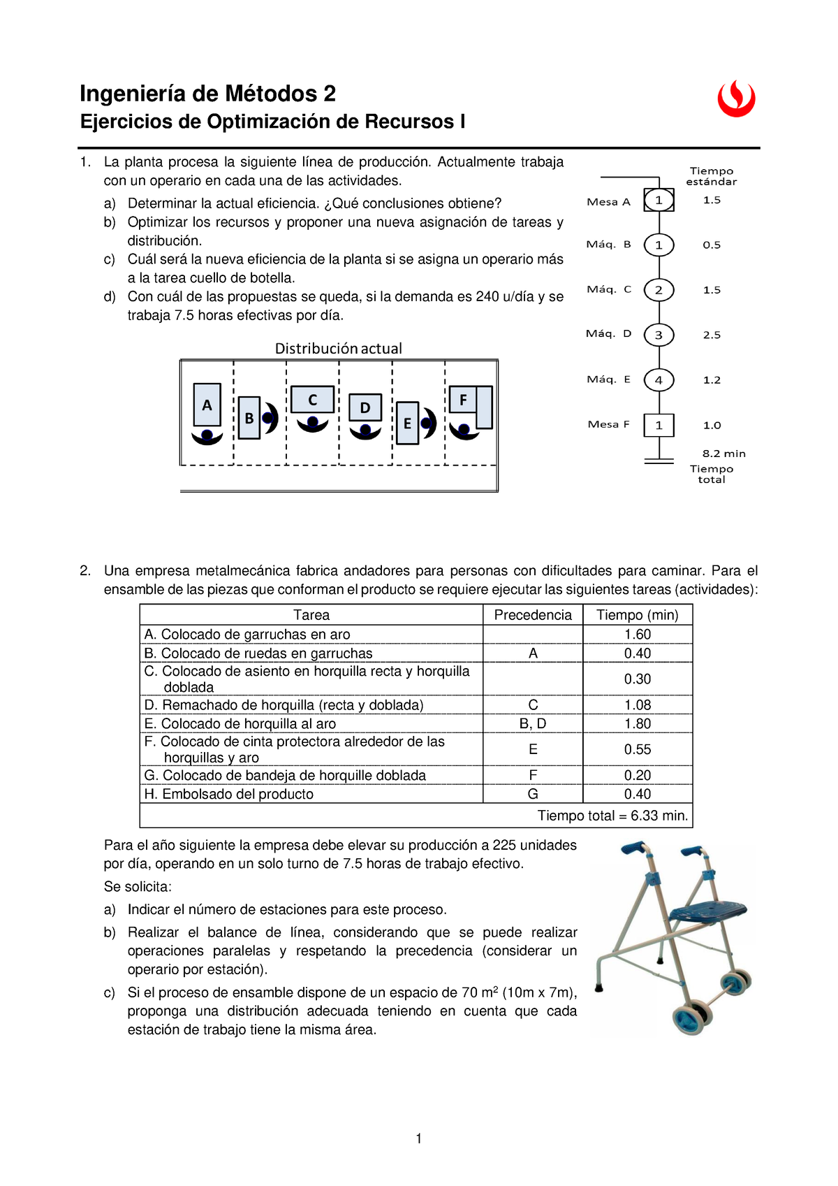 Ejercicios Bal Línea - 1 Ingeniería De Métodos 2 Ejercicios De ...