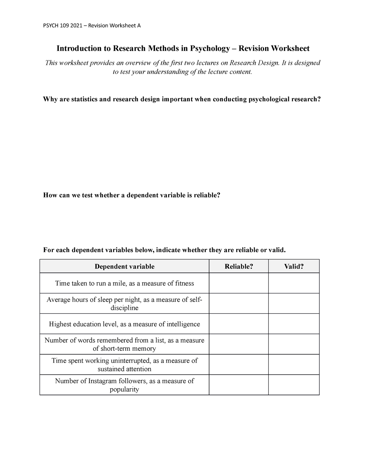 research methods in psychology worksheet answers