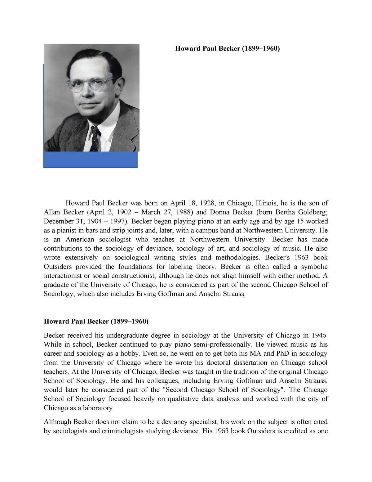 Howard Paul Becker - additional info - Howard Paul Becker (1899–1960 ...