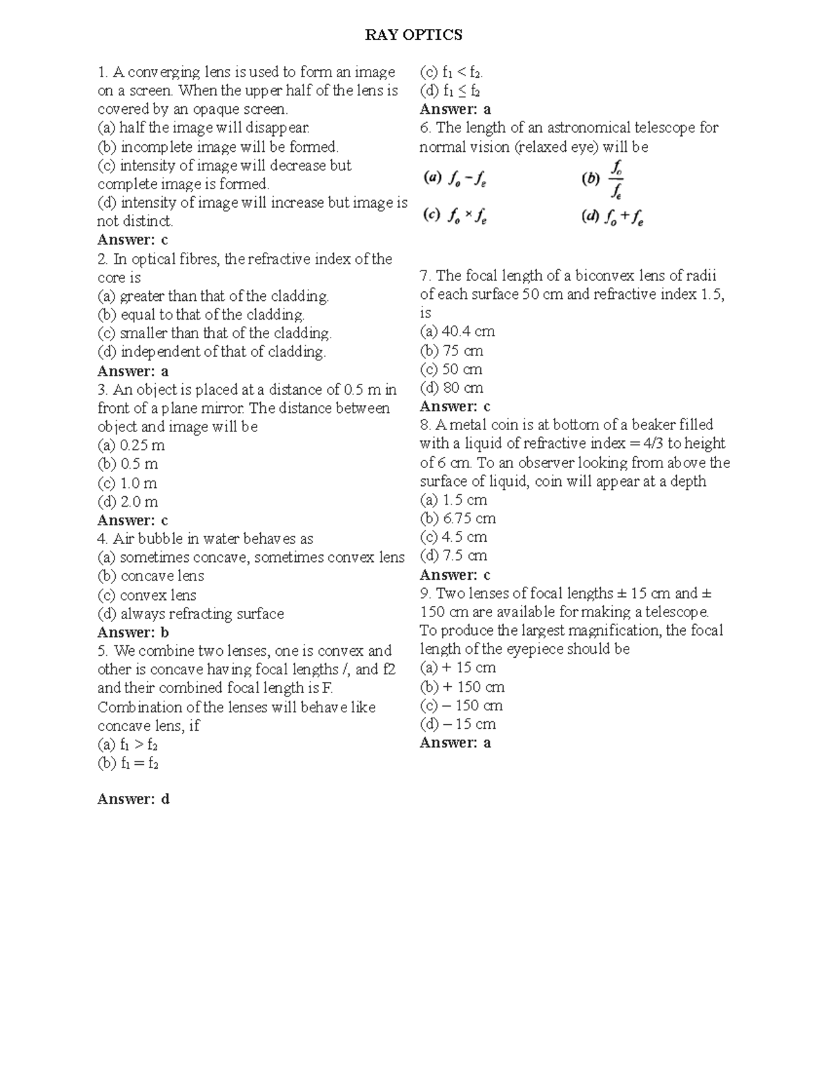 Ray optics 2020- HELPS IN PHYSICS - RAY OPTICS A converging lens is ...