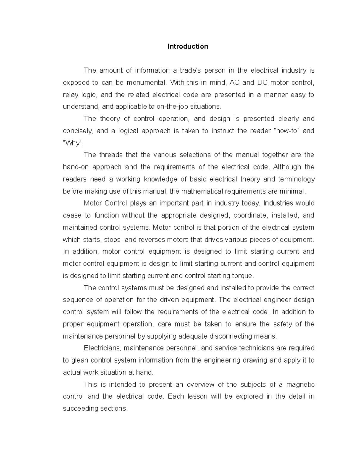 Introduction - this is for motor control application on 3rd year ...