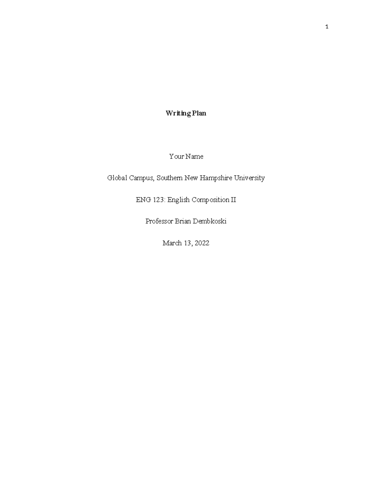 3-6 Project One Writing Plan - Your Name - 1 Writing Plan Your Name ...