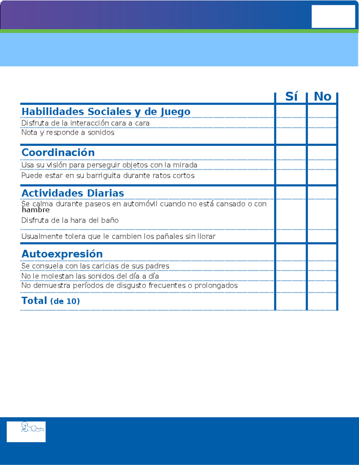 Ability Checklist Spanish 8 - 0-3 Meses Lista de Habilidades Es ...