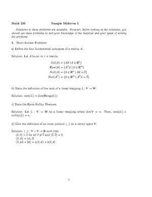 MATH 235 Lecture Notes - 1. Review of Math 136 Field It is a set 1 ...