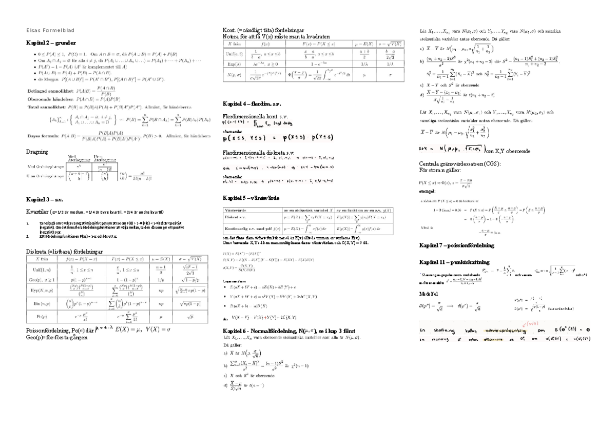 Formelblad Sannolikhetsteori - Elsas F orm elblad Kapitel 2 – grunder ...