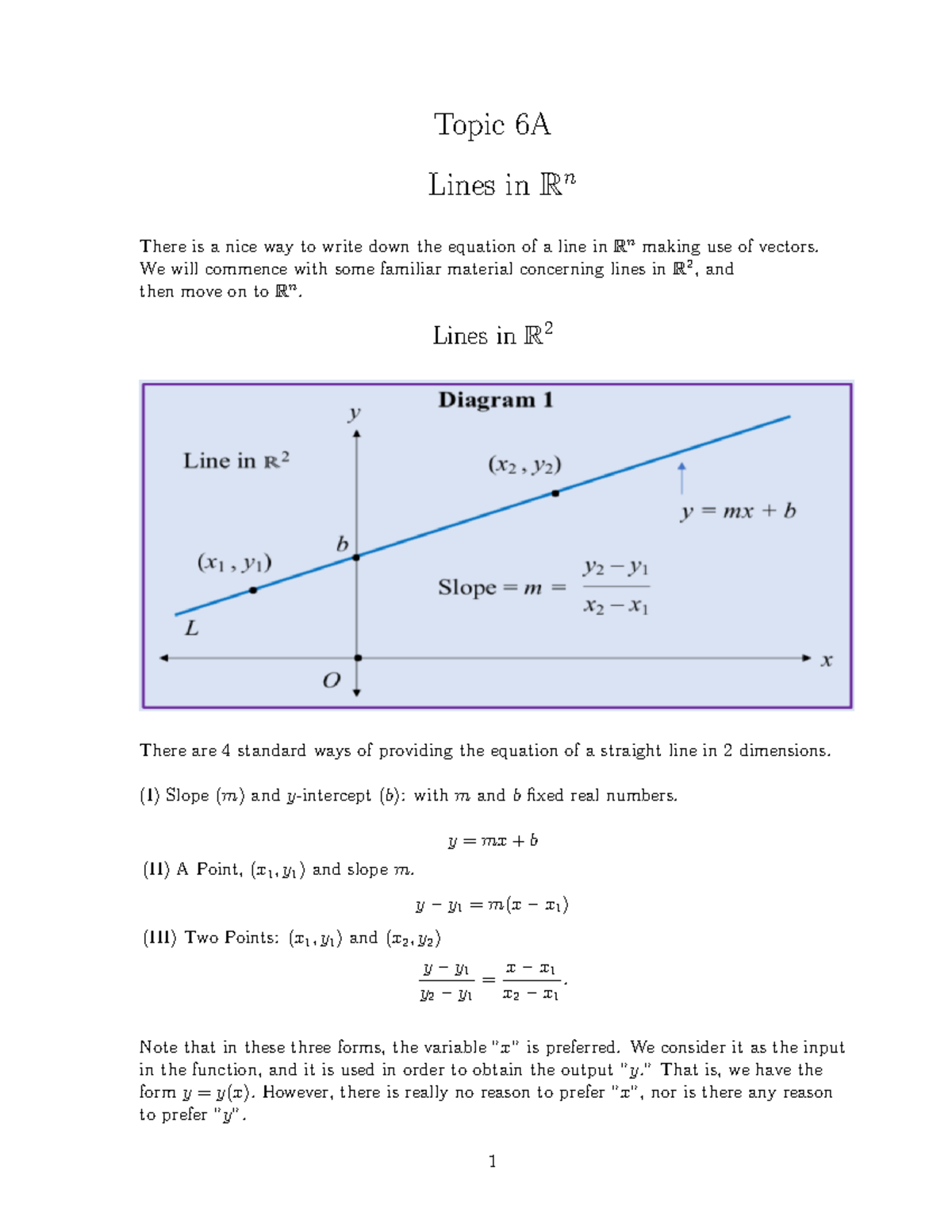 Topic 6A-Vectors - Topic 6A Lines in R n There is a nice way to write ...