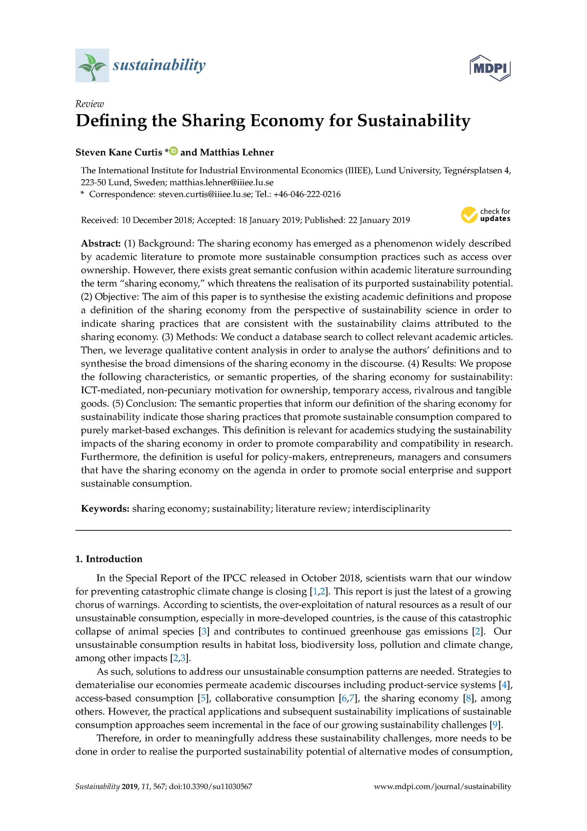 Sustainability 11 00567 V2 - Sustainability Review Defining The Sharing ...