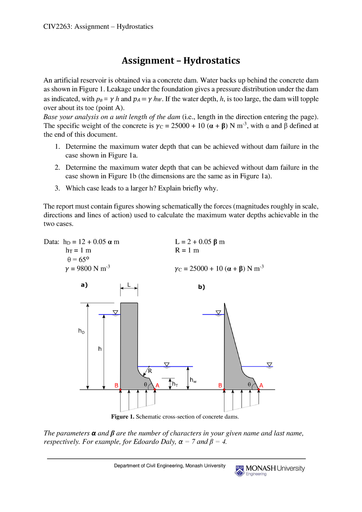 Assignment Hydrostatics Sem 1 2023 - CIV2263: Assignment – Hydrostatics ...