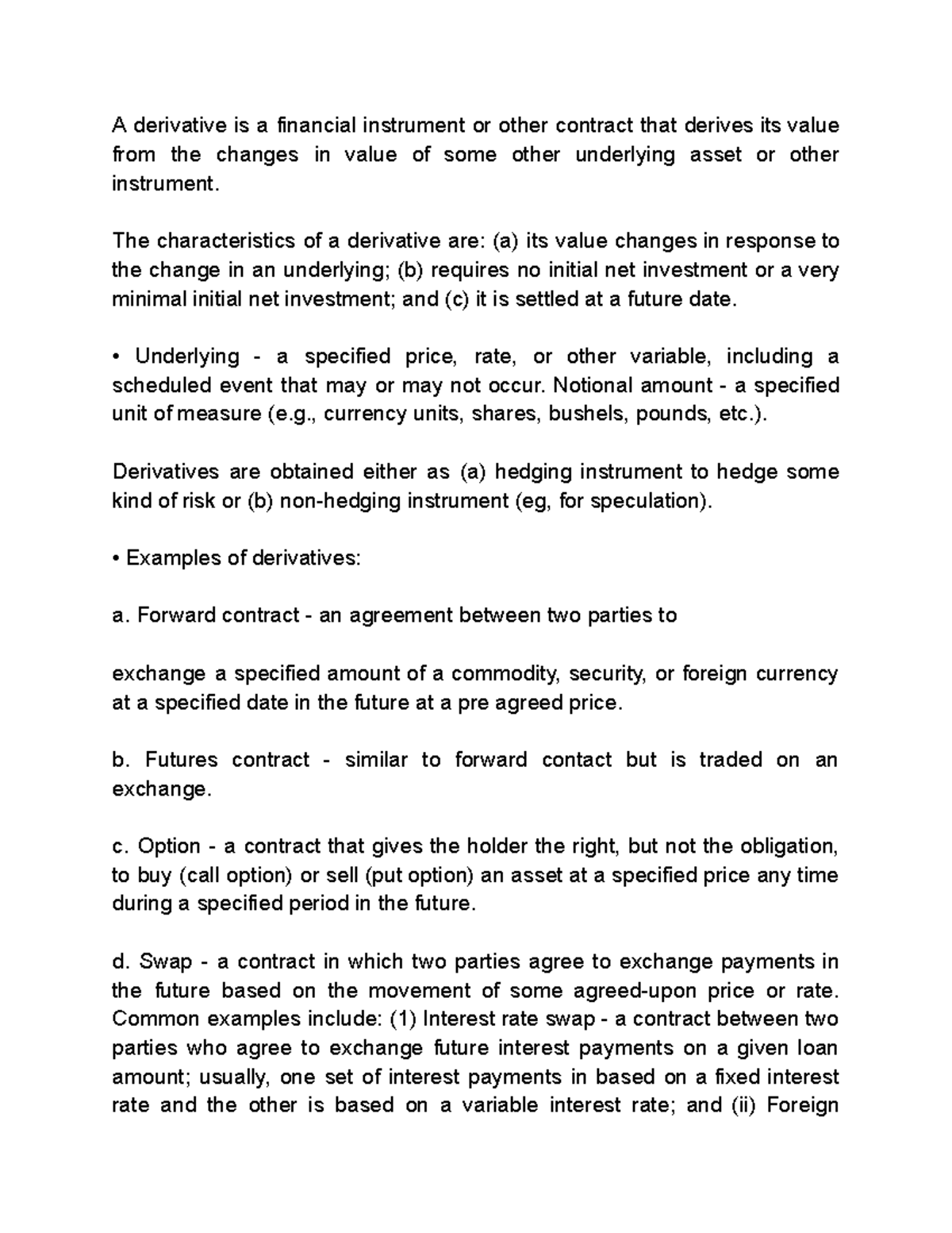 Accounting for Derivatives and Hedging Transaction - A derivative is a ...