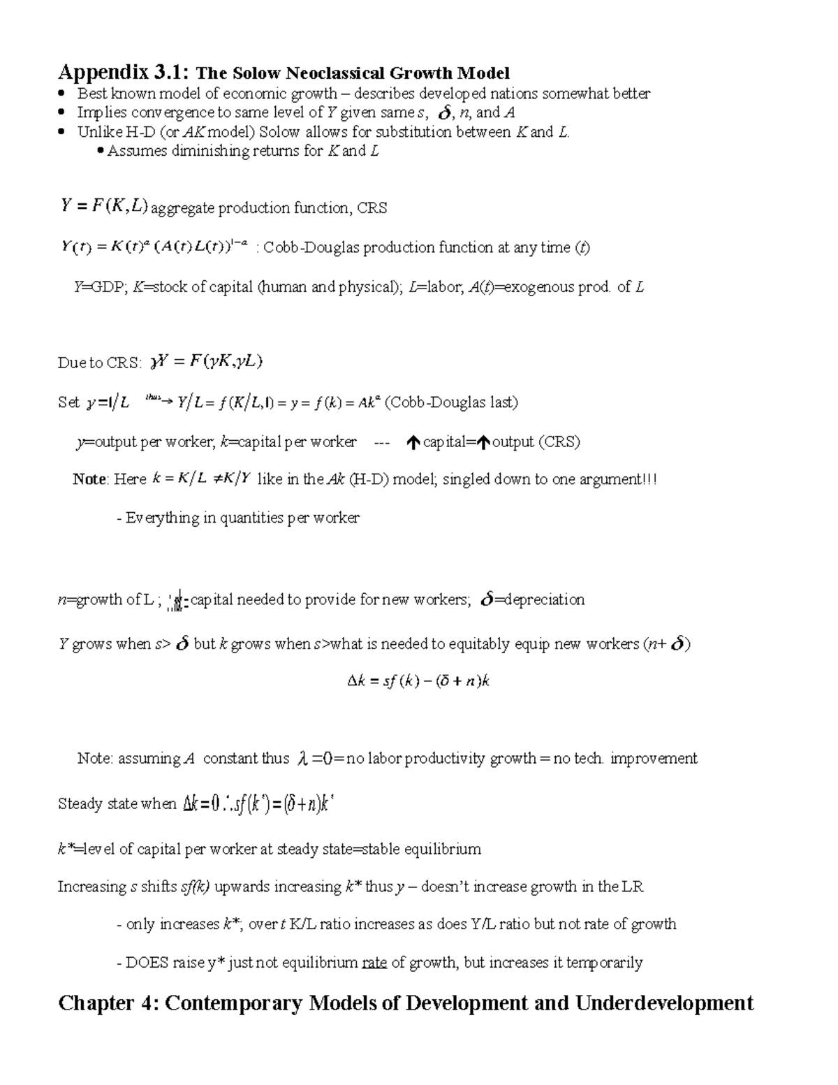 Notes Chapter 3 5 Todaros 1 Bsa Appendix The Solow Neoclassical Growth Model Studocu