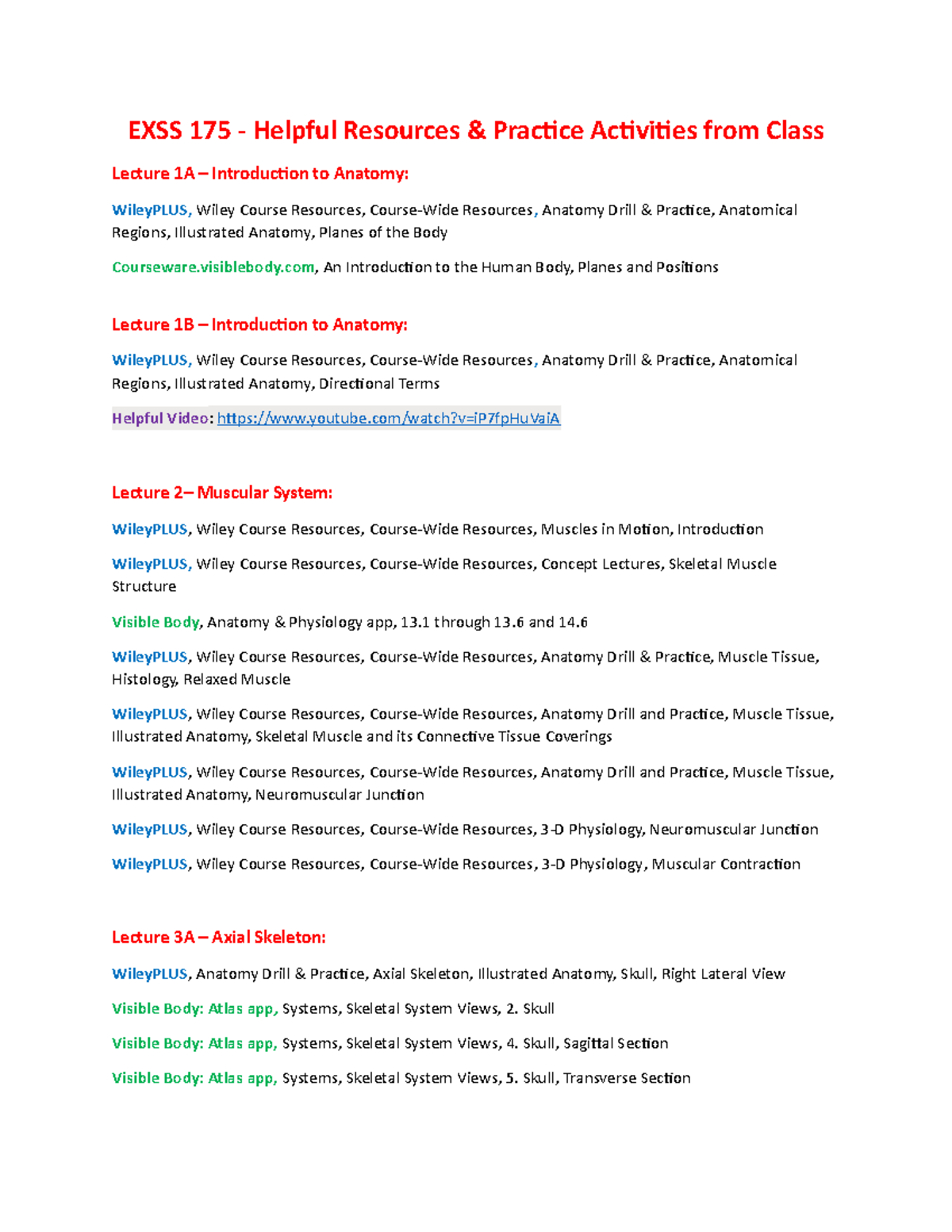 In Class Practice Activities-7 - EXSS 175 - Helpful Resources ...