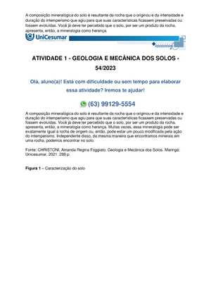 Atividade 1 - Geologia E Mecânica DOS Solos - 542023 - (99) 98525- 8486 ...