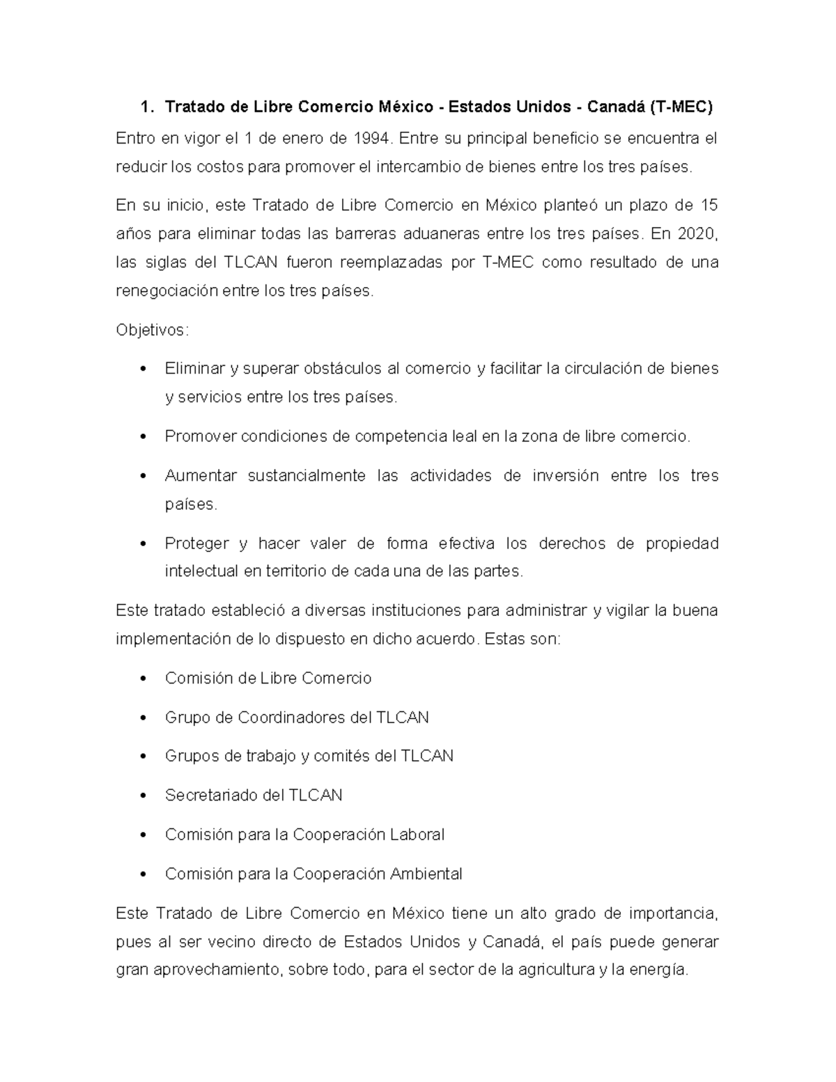TLC Economia - Ninguna - 1. Tratado de Libre Comercio México - Estados ...