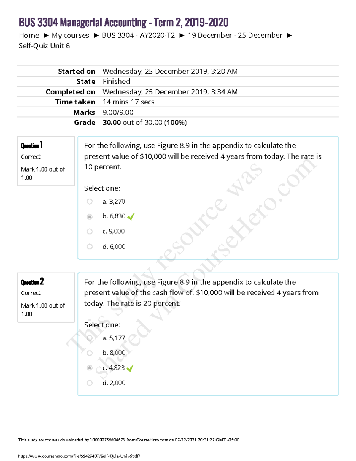 ENVS 1301 - Self Quiz Unit 6 - / Home My Courses BUS 3304 - AY2020-T2 ...