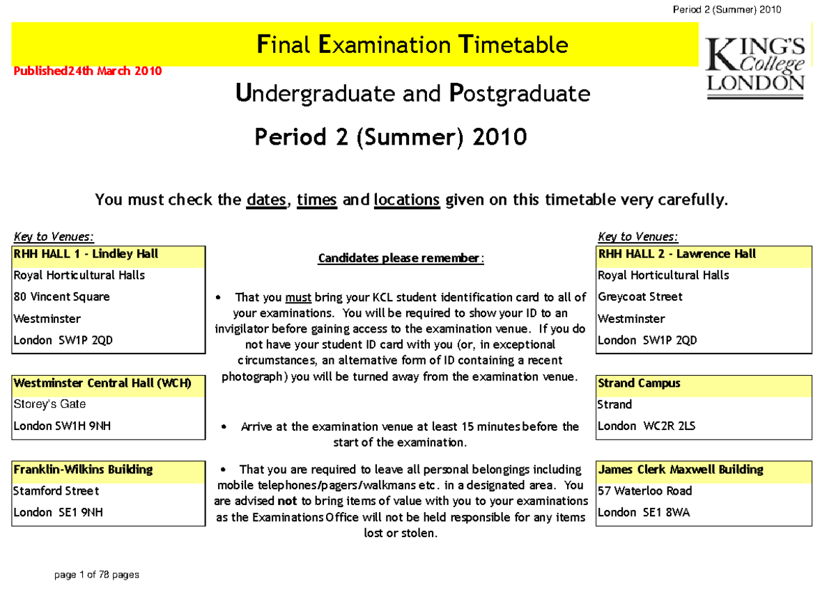 Final Timetablev 2 - Exam timetable - _ _ - Studocu