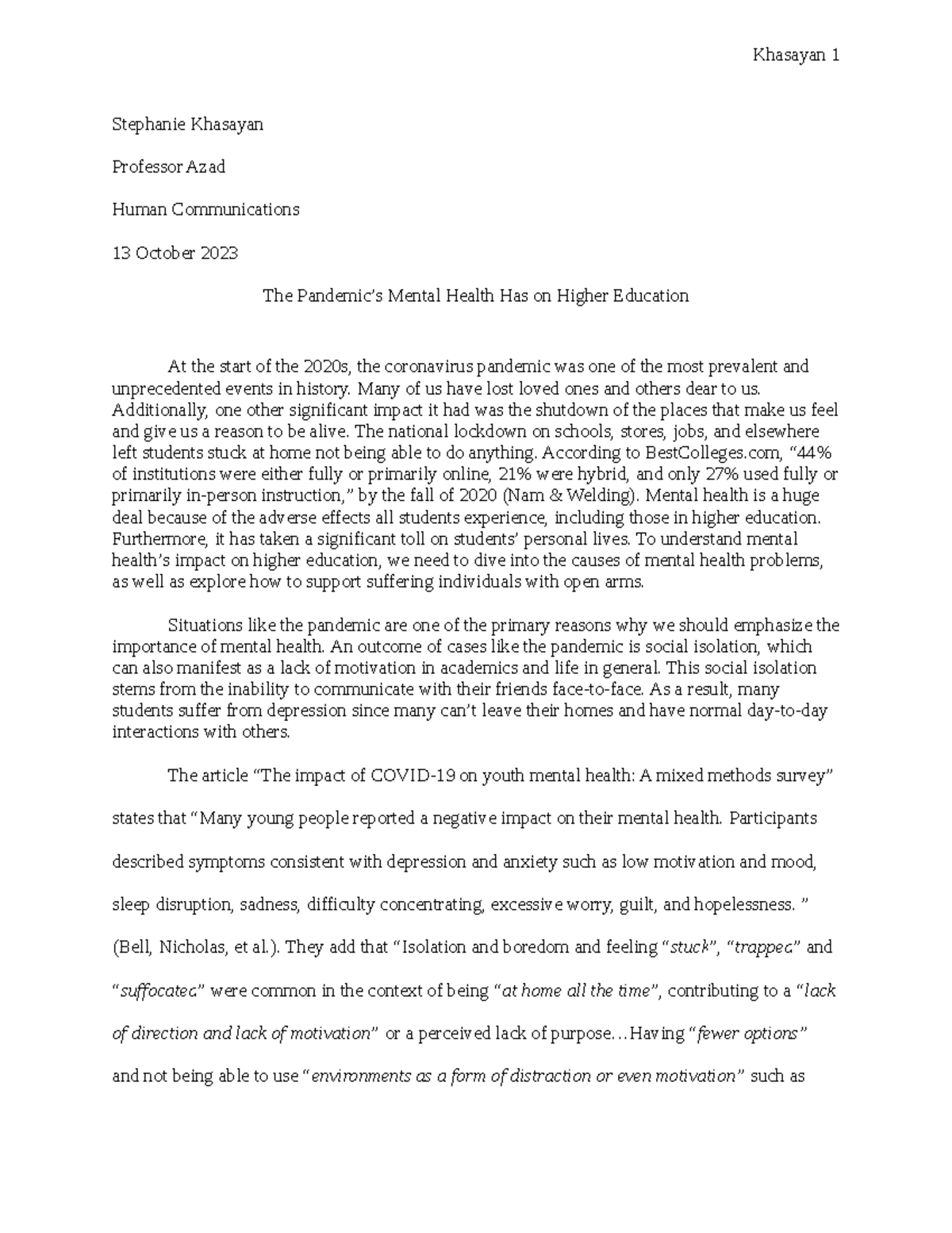 6 3 Speech Assignment Human Communications Stephanie Khasayan 6 3 Speech Assignment Human Communications Stephanie Khasayan