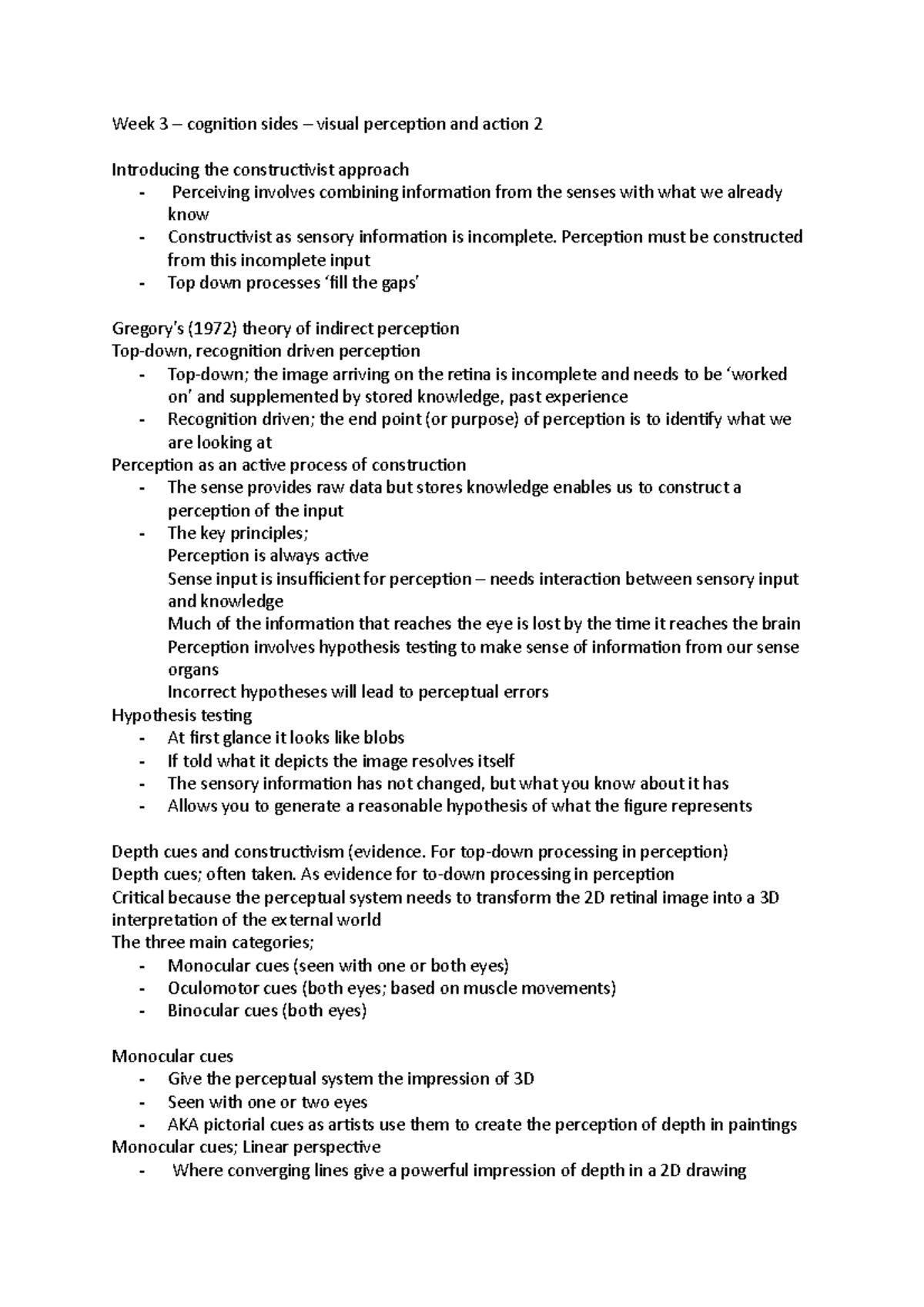 Lecture 3 - visual pereception and actions - Week 3 – cognition sides ...