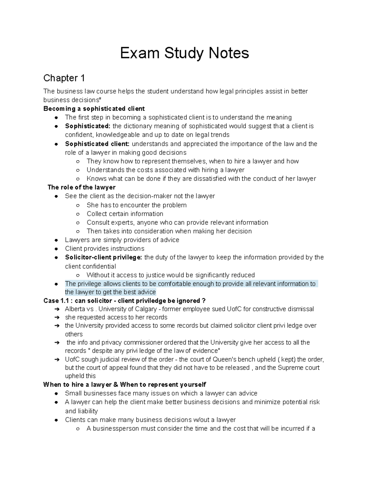Exam study - bus and consumer law review - Exam Study Notes Chapter 1 ...