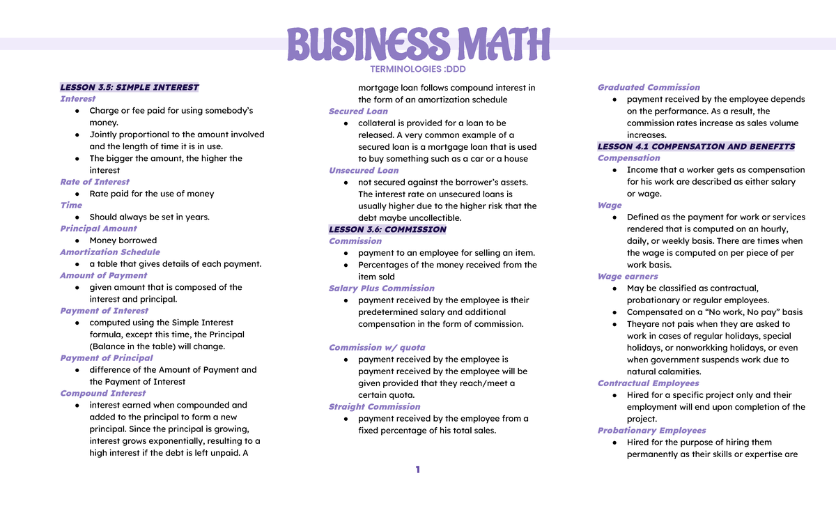 Business MATH Terminologies BUSINESS MATH TERMINOLOGIES DDD LESSON 3
