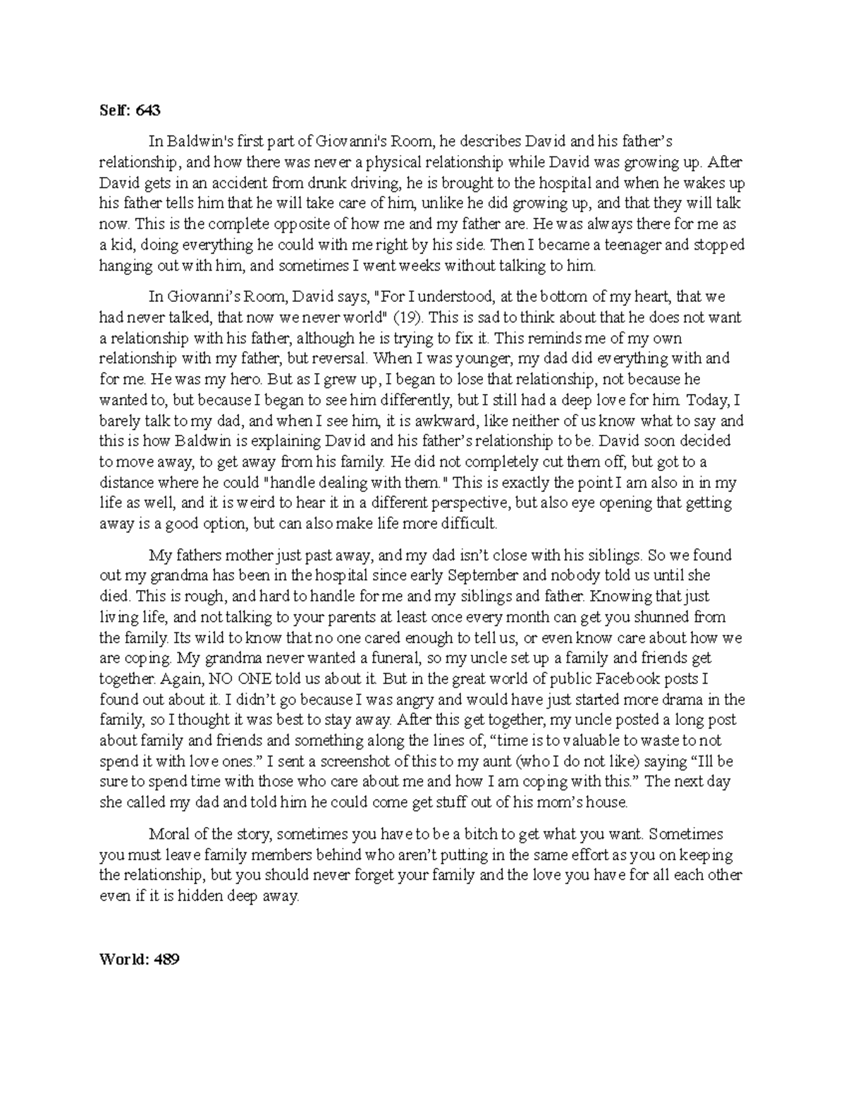 Golden Notebook Entry 3 Self 643 In Baldwin's first part of Giovanni