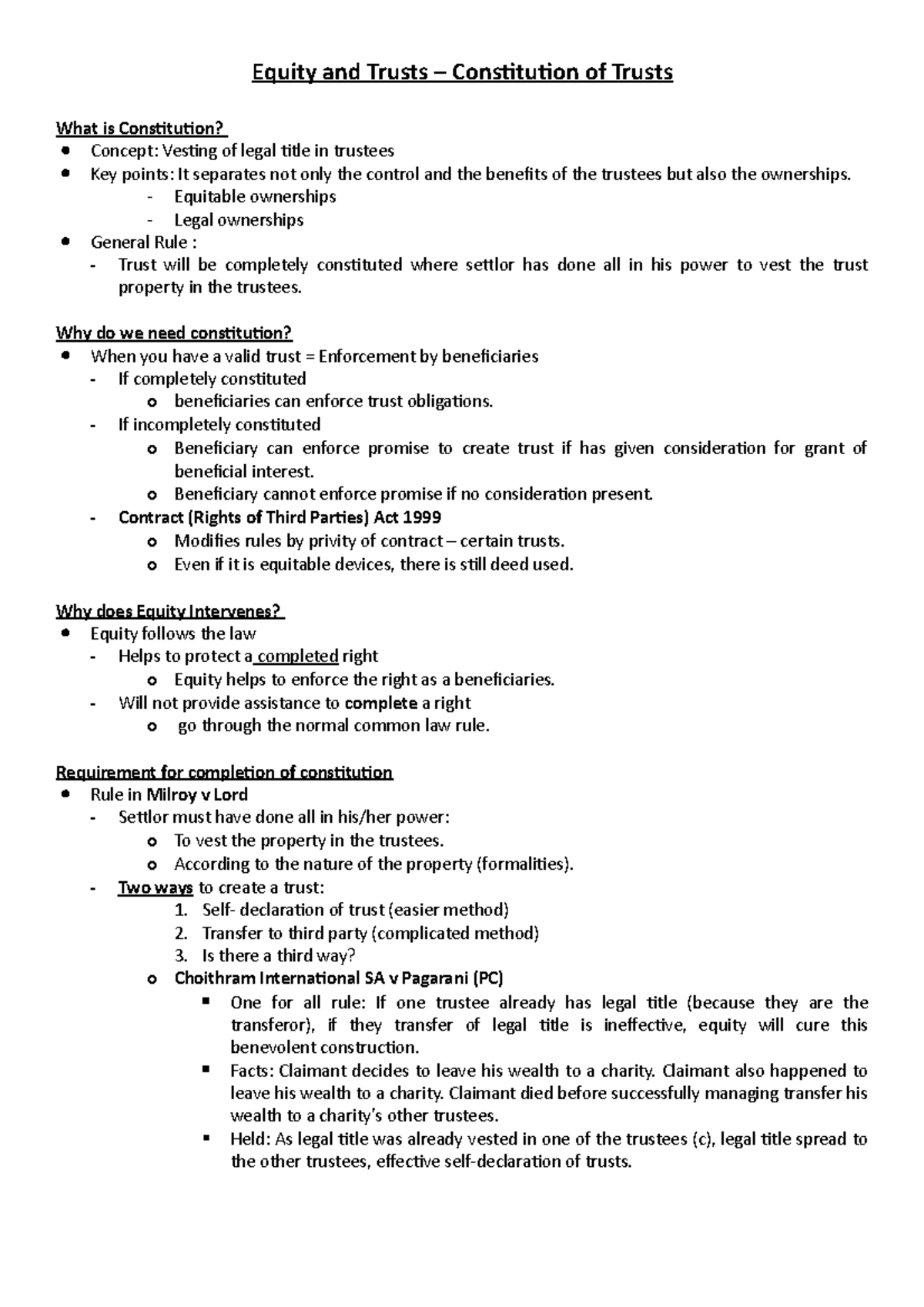 Constitution - Lecture Notes - Equity and Trusts – Constitution of ...