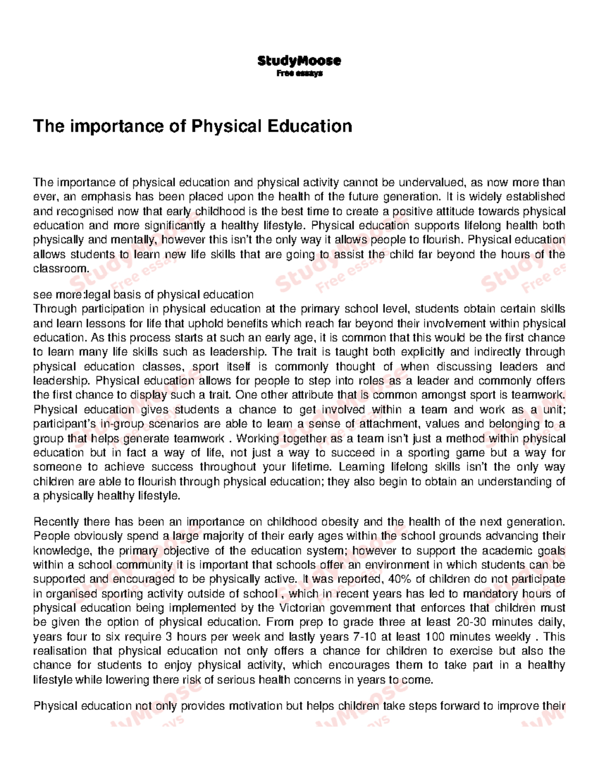 The Importance Of Physical Education Essay The Importance Of Physical 