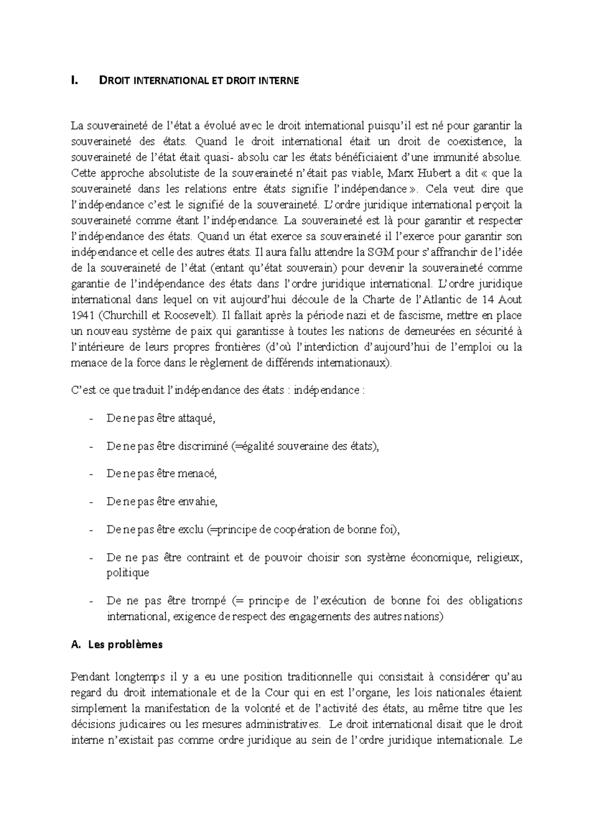 dissertation droit international et droit interne