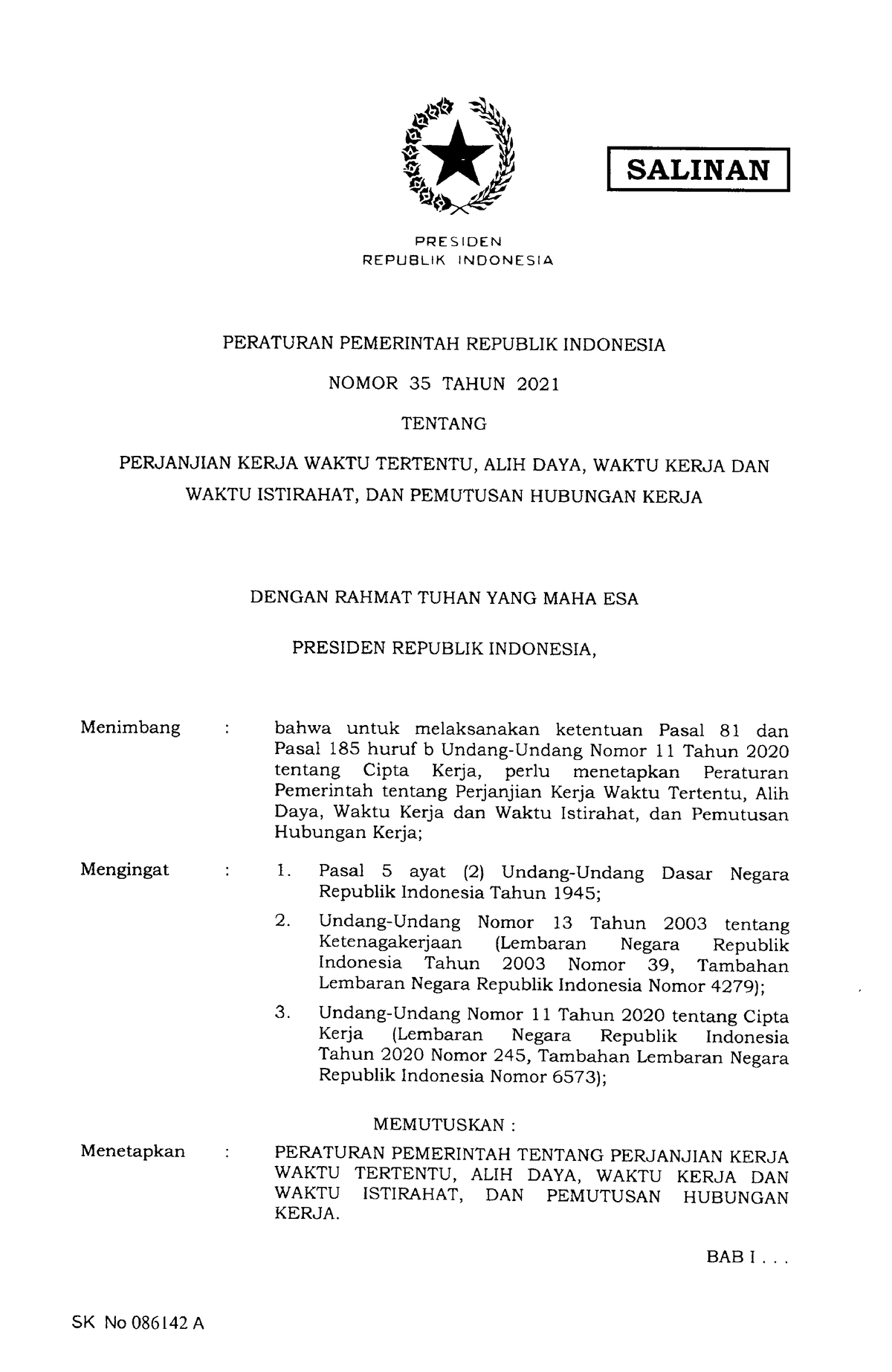 PP Nomor 35 Tahun 2021 - SALINAN PRESIDEN REPUBLIK INDONESIA PERATURAN ...