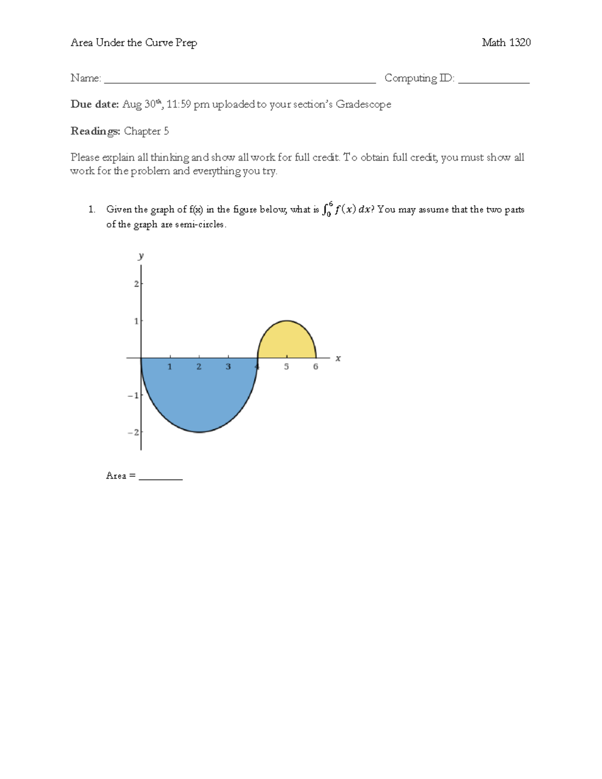 Area Under The Curve Problems - Name ...