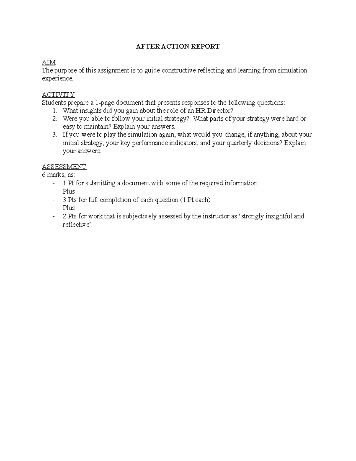 HRSim After Action Report - AFTER ACTION REPORT AIM The purpose of this ...