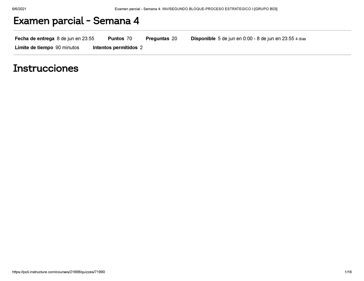 Examen Parcial - Semana 4 INV Segundo Bloque- Proceso Estrategico I ...