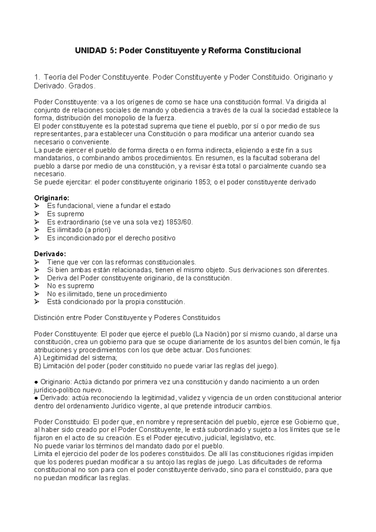 Unidad 5 - UNIDAD 5 : Poder Constituyente y Reforma Constitucional 1 ...