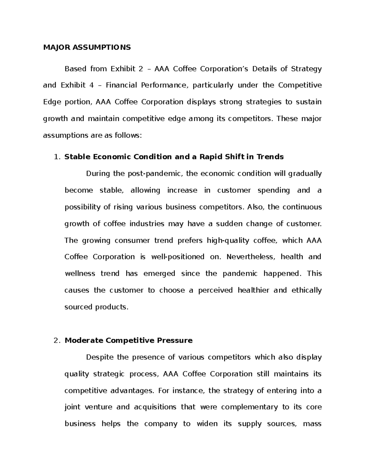 Major Assumptionss - MAJOR ASSUMPTIONS Based from Exhibit 2 – AAA ...