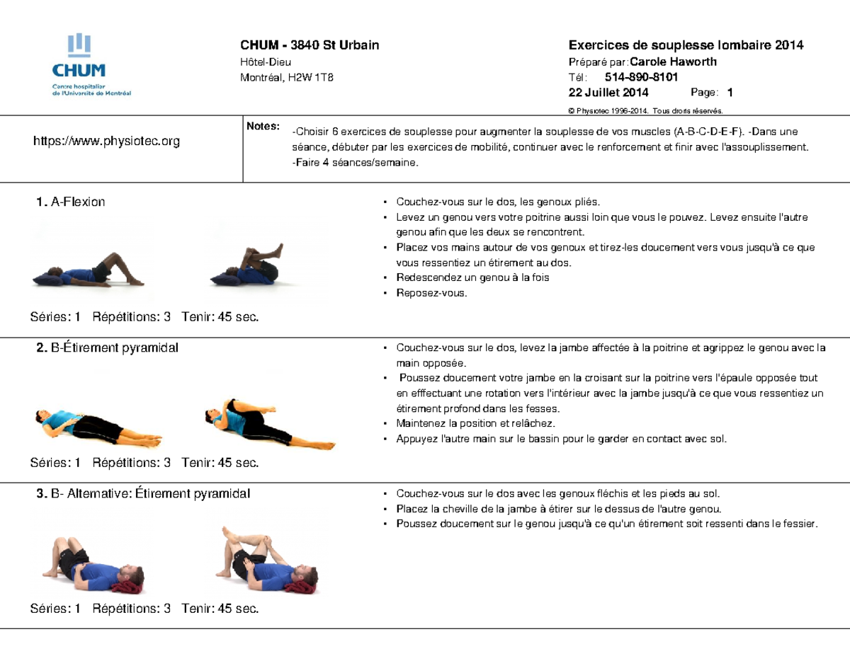 Exercices-de-souplesse-lombaire-2014 Compress - Hôtel-dieu Préparé Par 